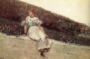 Winslow Homer A woman sitting on a park wall oil painting reproduction